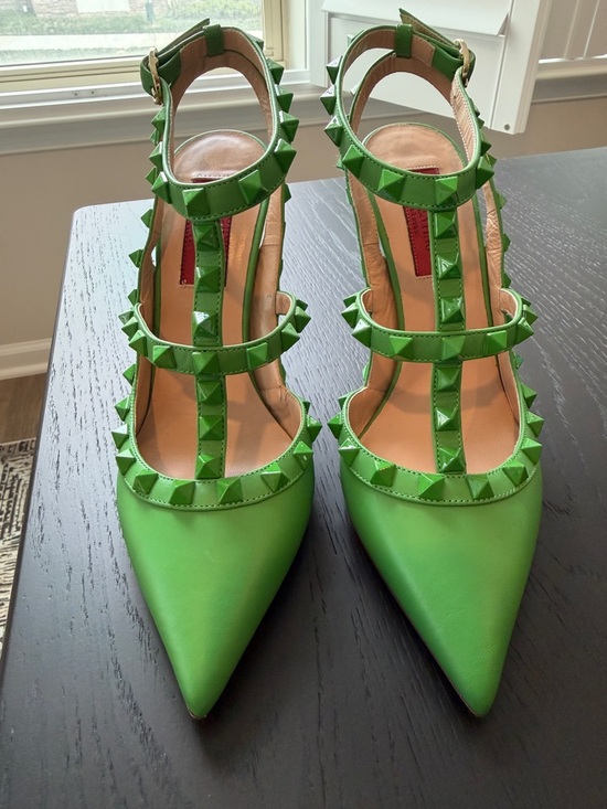 Valentino Garavani Shoes - Valentino Garavani Green Rockstud Caged 100mm Pump